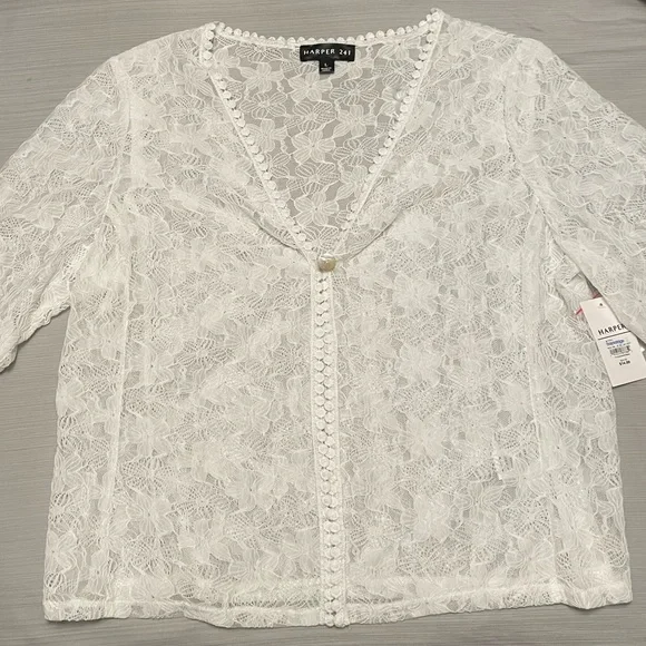 NWT Harper 241,  Ivory Floral Lace V-Neck Shrug Cover-Up, Sz Lge - Picture 7 of 15